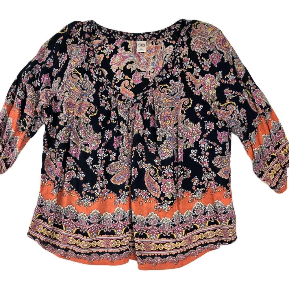 BILA Women's Size 2XL Rayon Popover Blouse Top Hippie Stretch